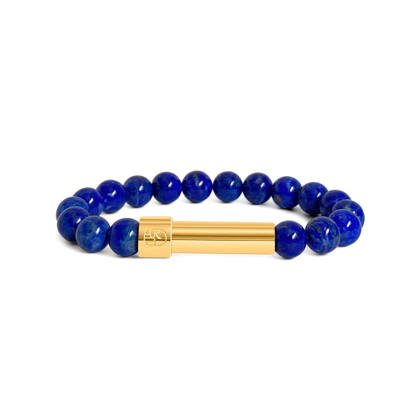 Blue Lapis Lazuli beaded bracelet with a sleek stainless steel 18k gold plated screw-top message capsule, designed to store handwritten notes, displayed on a white background.